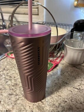 Starbucks Rose Pink Metallic Tumbler with Pink Lid and Straw